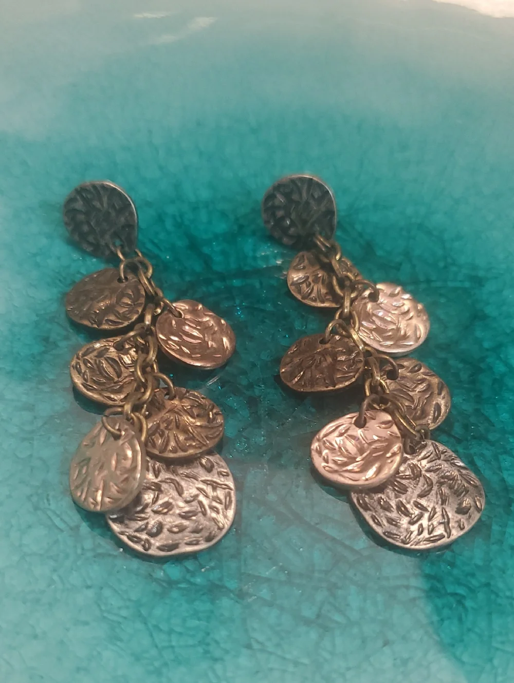 Dangling Textured Disc Drop Earrings - Gold and Silver D